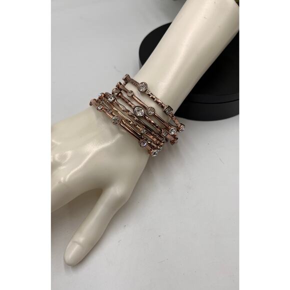 R. J. Graziano Vintage Rose Gold Tone Multi Shaped Rhinestone Set Seven Bangles - Picture 3 of 9